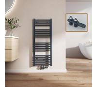 EMKE Sèche-Serviettes Salle de Bain 100x40 cm,Anthracite(valves incluses) | Chauffe-Serviettes Mural à Eau Chaude avec Raccord Central, Design Compact 356 W