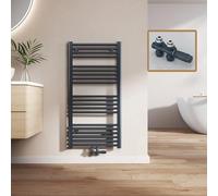 EMKE Sèche-Serviettes Salle de Bain 100x50 cm,Anthracite(valves incluses) | Chauffe-Serviettes Mural à Eau Chaude avec Raccord Central, Design Compact 427 W