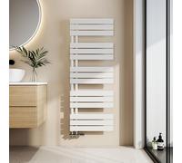 EMKE Séchoir à serviettes Radiateur de salle de bains Radiateur à panneaux Raccord latéral Montage mural Eau chaude 1320 x 500 mm Blanc sans thermoplongeur