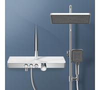 EMKE Système de douche avec thermostat 1146x450x480mm tablette en verre douchette à main avec 3 types de jets douche de pluie, robinetterie de salle de bain & douche, KTW, chrome F10