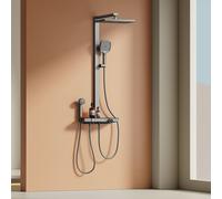 EMKE® Système de douche avec thermostat Anthracite mat avec douche enfant, affichage digital & filtre à chlore 4 sorties Familial Colonne de douche F23