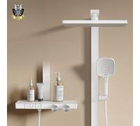 EMKE Système de douche avec thermostat design primé Colonne de douche blanche 360×240mm douche à effet pluie carrée, régulateur de débit, bec de baignoire F29
