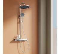 EMKE Système de douche avec thermostat - Ensemble de robinetterie de douche en acier inoxydable, douchette à main 3 jets, douche de pluie ronde, robinetterie de salle de bains & douche, chrome F22