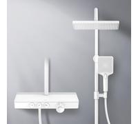 EMKE Système de douche avec thermostat tablette en verre douchette 3 jets douche à effet pluie, robinetterie de salle de bains & douche, douche à effet pluie, KTW, blanc - F09