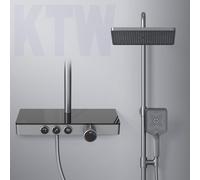 EMKE Système de douche avec thermostat tablette en verre douchette 3 jets douche à effet pluie, robinetterie de salle de bains & douche, KTW, gris - F09