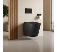 EMKE Toilettes suspendues Céramique Contre-chasse double trou Économie d'eau Montage mural Toilettes avec chasse d'eau directe Couvercle Soft-Close silencieux Noir mat