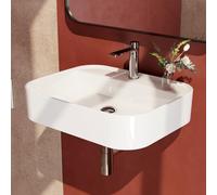 EMKE Vasque à Poser 50 x 40 x 11 cm, Coins Arrondis, Blanc Brillant | Lavabo Carré en Céramique, Lave-Mains Suspendu pour Salle de Bain et WC Invités (Sans Robinet ni Bonde)