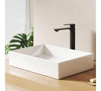 EMKE Vasque à poser 505/510x370mm Rectangulaire aux courbes douces, Céramique Blanc Brillant, sans trou pour robinet & sans trop-plein, Design moderne
