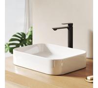 EMKE Vasque à poser 505/510x370mm Rectangulaire aux courbes douces, Céramique Blanc Brillant, sans trou pour robinet & sans trop-plein, Design moderne