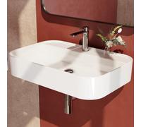 EMKE Vasque à Poser 60 x 40 x 11 cm, Coins Arrondis, Blanc Brillant | Lavabo Carré en Céramique, Lave-Mains Suspendu pour Salle de Bain et WC Invités (Sans Robinet ni Bonde)