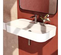 EMKE Vasque à Poser 70 x 40 x 11 cm, Coins Arrondis, Blanc Brillant | Lavabo Carré en Céramique, Lave-Mains Suspendu pour Salle de Bain et WC Invités (Sans Robinet ni Bonde)