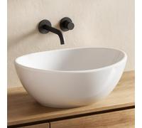 EMKE Vasque à Poser en Céramique Blanc Brillant - 34 x 27 x 13 cm | Lavabo Design Moderne Forme Ovale Incurvée pour Salle de Bain et WC - Petit Format Gain de Place -(Sans Trop-Plein)