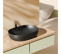 EMKE Vasque à Poser Ovale 60 cm, Grand Lavabo en Céramique pour Salle de Bain Principale, Vasque de Table Moderne pour Meuble Salle de Bains, Finition Noir Mat 595 x 415 x 146 mm