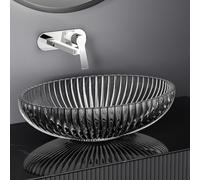 EMKE Vasque à Poser Ovale en Verre Cristal 51 cm, Grand Lavabo Noir Mat Effet Diamant Ciselé, Bol en Verre Trempé pour Meuble Double Vasque de Salle de Bain, 510 x 350 x 150 mm