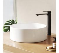 EMKE Vasque à Poser Ronde 35,2 x 35,2 x 11,2 cm,Blanc Brillant, Lavabo de Salle de Bain Haute Résistance en Céramique Émaillée, pour Tout Meuble et Comptoir (Sans Robinet ni Bonde)
