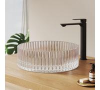EMKE Vasque à poser ronde 400x400x120mm en verre trempé cristal arc-en-ciel électrodéposé, sans trou pour robinet & sans trop-plein, Design moderne