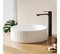 EMKE Vasque à Poser Ronde- Design Cannelé Blanc Brillant - Ø 36 cm | Lavabo Moderne pour Salle de Bain ou WC - Finition Haute Qualité - Sans Trop-Plein(Robinet Non Inclus)