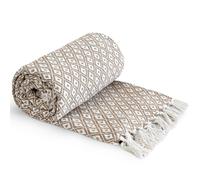 Emma Barclay Casablanca - Couverture scandinave en Coton recyclé tissé pour Fauteuil, canapé, lit, Taupe - 70 x 100 (178 x 254 cm)