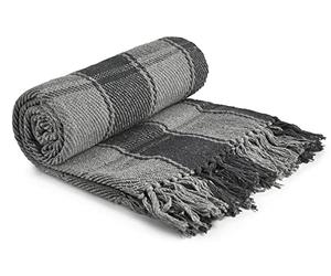 Emma Barclay Frisco - Couverture Traditionnelle en Coton recy arreaux pour Fauteuil, canapé, canapé - Gris Anthracite - 70 x 100 (178 x 254 cm)