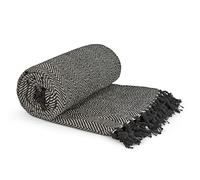 Emma Barclay Jeté de lit en Coton recyclé à Motif à Chevrons pour Fauteuil, canapé, lit, Noir, 90 x 100 cm (228 x 254 cm)