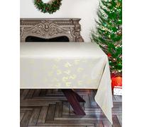 Emma Barclay Nappe de Noël rectangulaire Lavable en Machine - Motif Renne doré - Crème - 91 x 91 cm