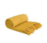 Emma Barclay Nid d'abeille - Couverture en Coton recyclé uni gaufré texturé pour Chaise, canapé, canapé - Jaune Ocre - 228 x 254 cm