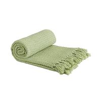 Emma Barclay Nid d'abeille - Couverture en Coton recyclé uni gaufré texturé pour Chaise, canapé, canapé - Vert Pistache - 228 x 254 cm