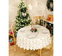Emma Barclay Renne - Nappe de Noël tissée métallique Jacquard en crème doré - 178 cm Ronde