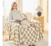 EMME Couverture Douillette Sherpa, Plaid Polaire, 200 x 230 cm, Duveteux, Chaude, Douce, Canapé, Jeté, Beige & Blanc