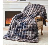 EMME Couverture en fausse fourrure pour très grand lit, gris foncé teint sur nœuds - Couverture confortable à motif de lapin à grosses bulles pour canapé, couverture en peluche épaisse à poils longs