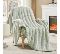 EMME Couverture Sherpa Douillette Moelleux 230 x 230cm Vert Sauge Épais et Élégant, Couverture de Canapé Double Face Extra Doux, Chaud Confortable Réversible Moelleuse