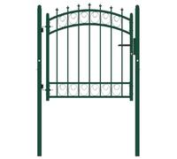EMMEN Portail de clôture en acier Vert 103 x 97 cm | Avec piquets, revêtement par pulvérisation, comprend 2 poteaux, charnières et serrure avec 3 clés