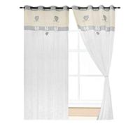 emmevi Paire de rideaux de fenêtre de porte intérieure, tissu maison shabby chic, modèle rideau petits cœurs 140X290 cm, gris