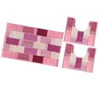 emmevi Tapis de bain moelleux, antidérapant, absorbant, doux, pour descente de lit, douche, modèle LILLA SET 3 PIÈCES ROSE