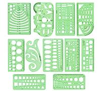 EMNIMQ 11 PCS Modèles de Mesure en Plastique,Règle d'architecte,Modèle de Dessin Architecture,Modèle de Cercle,Multifonctionnelles Règle Géométrique Plastique Cercle,pour Bureau et Ecole