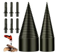 EMOIEMO Foret de Fendage de Bois - 32mm+42mm Fendeur de Buche, Fendeuse Bois Cône, Foret Conique avec 6 Poignées, Carré/Rond/Hexagonal pour Perceuse Électrique, Fendeuse à Bois