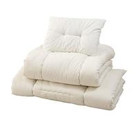 EMOOR Ensemble Futon Japonais Peu Encombrant (Matelas Futon, Couette & Oreiller) 95 x 195 cm Blanc, Fabriqué au Japon Matelas Pliable pour Dormir au Sol Shikibuton Tatami Camp Usage Invité