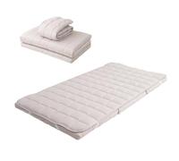 EMOOR Matelas Futon Japonais à Trois Volets Machi avec Surmatelas 160 x 202 cm Gris, Pliable avec Bandes Élastiques Soufflet Lavable Lit D'invité Sol Couchage Tatami
