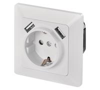 EMOS A6000.1 Prise encastrée avec 2 ports USB Schuko, prise de contact de protection avec 2 ports USB 5 V/2,1 A pour téléphone portable ou smartphone Blanc 4000 W 250 V