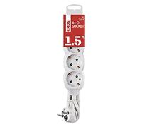 EMOS - Bloc multiprise 4 Prises 1,5 m - 4 Prises Schuko orientées à 45° - 250 V, 16 A, 3680 W - Isolation PVC de qualité supérieure - H05VV-F3G 1,5 mm² - Protection renforcée Contre Les Contacts -