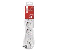 EMOS - Bloc multiprise 4 Prises 5 m - 4 Prises Schuko orientées à 45° - 250 V, 16 A, 3680 W - Isolation PVC de qualité supérieure - H05VV-F3G 1,5 mm² - Protection renforcée Contre Les Contacts - IP20