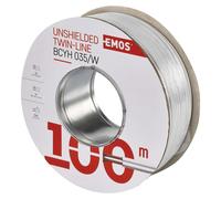 EMOS câble cuivre 2 x 0,35 mm2, 100 mètres de câble bifilaire en cuivre pur pour basse tension, blanc avec marquage de la polarité, S8231