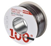 EMOS câble cuivre 2 x 0,5 mm2, 100 mètres de câble bifilaire en cuivre pur pour basse tension, noir avec marquage de la polarité, S8250