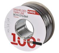 EMOS câble cuivre 2 x 0,75 mm2, 100 mètres de câble bifilaire en cuivre pur pour basse tension, noir avec marquage de la polarité, S8270