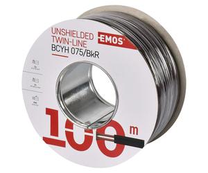 EMOS câble cuivre 2 x 0,75 mm2, 100 mètres de câble bifilaire en cuivre pur pour basse tension, noir avec marquage de la polarité, S8270
