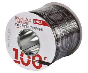 EMOS câble cuivre 2 x 1,5 mm2, 100 mètres de câble bifilaire en cuivre pur pour basse tension, noir avec marquage de la polarité, S8290