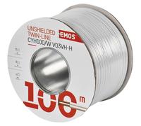 EMOS câble cuivre 2 x 1 mm2, 100 mètres de câble bifilaire en cuivre pur pour basse tension, blanc avec marquage de la polarité, S8281