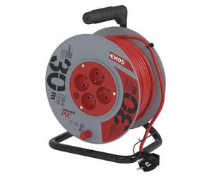 EMOS Câble de rallonge sur tambour 30 m / 4 prises / rouge / PVC / 230 V / 1 mm2, P19430