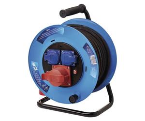 EMOS Câble d'extension extérieur noir sur bobine 25m, 3 prises, caoutchouc, 230V/400V, 1.5mm2 P193250