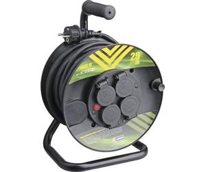 EMOS Câble d'extension extérieur noir sur bobine 25m, 4 prises, caoutchouc, 230V, 1.5mm2 P084251